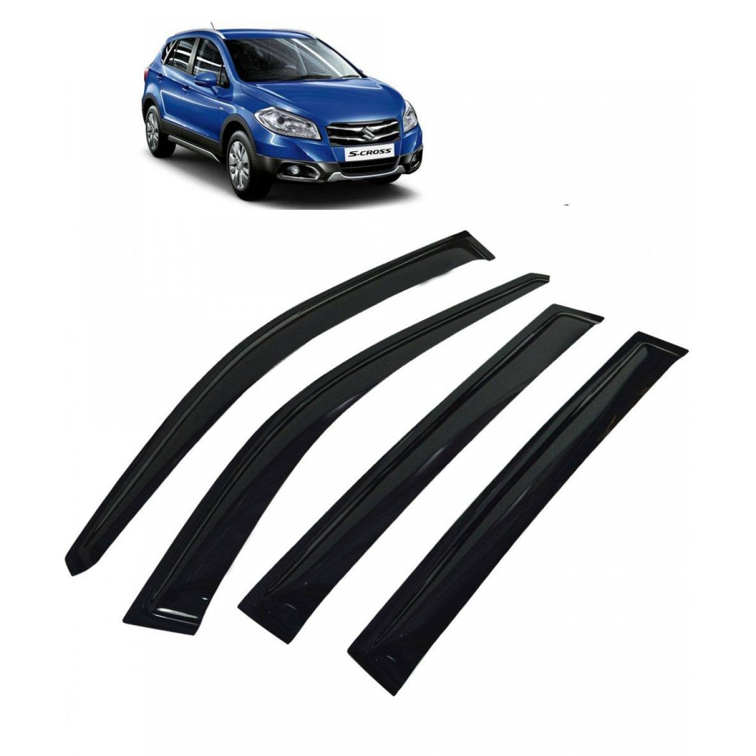 Car Window Door Visor For Maruti Suzuki S Cross Set Of 4 Black